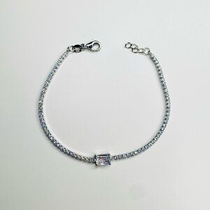 Elegant 18K White Gold Aurora Borealis Emerald Cut Stone Bracelet w/petite stone